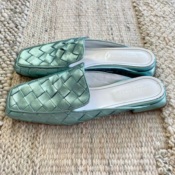 Woven Metallic Blue Mules - Picture 4 of 11